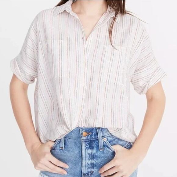 Madewell Tops - Madewell Courier Stitched Rainbow Striped Shirt, Size M